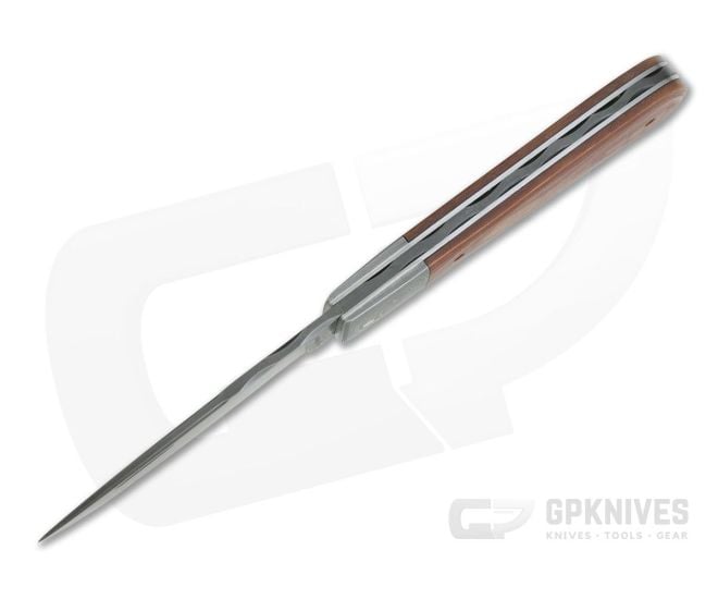 Chuck Hawes Custom Brown Linen Micarta Small Remington Damascus Blade Slip Joint - CU-4317