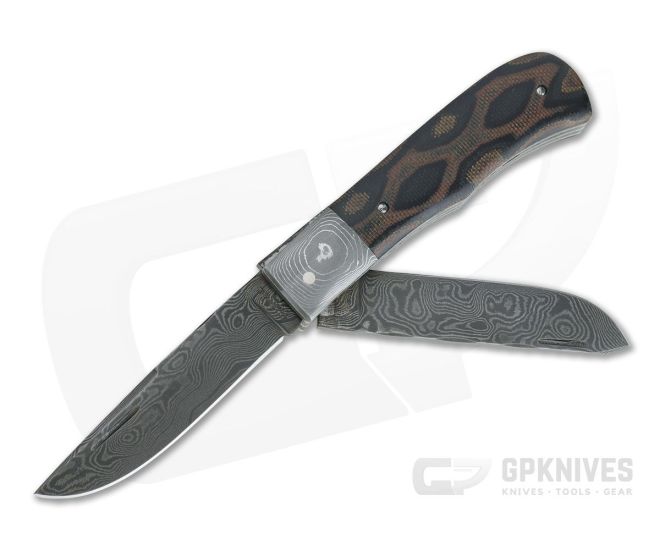 Chuck Hawes Custom Two-Blade Small Remington Python Micarta Burl Damascus Slip Joint 4334 - CU-4334