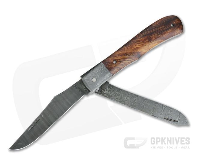 Chuck Hawes Custom Two-Blade Trapper Desert Ironwood Ladder Damascus Slip Joint 4335 - CU-4335