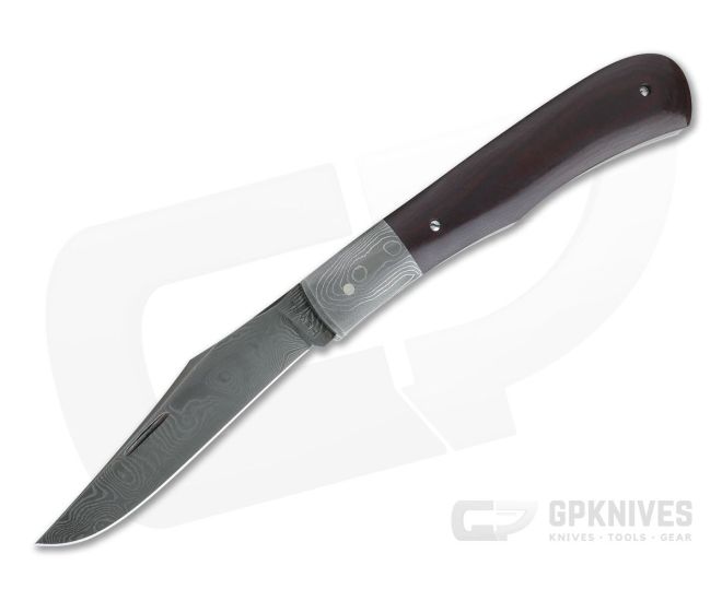 Chuck Hawes Custom One-Blade Trapper Red Linen Micarta Burl Damascus Slip Joint 4336 - CU-4336