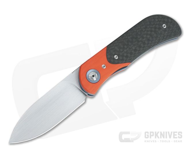 Burger Custom EXK Plus Orange G10 Bolstered Carbon Fiber Satin M390 Liner Lock Top Flipper 4342 - CU-4342