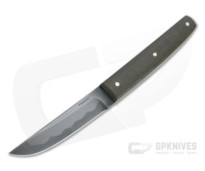Chuck Hawes Custom Kwaiken Hamon W2 Green Canvas Micarta Fixed Blade Knife 4353 - CU-4353