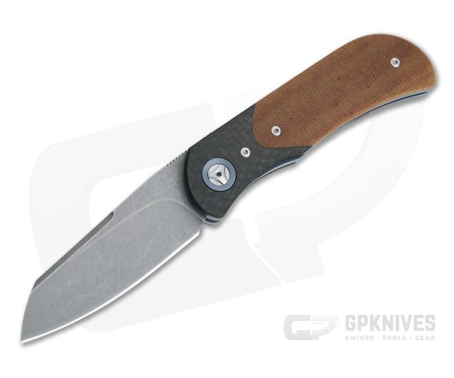 Burger Custom EXK Plus Carbon Fiber Bolstered Natural Micarta Acid Washed M390 Front Flipper 4361 - CU-4361