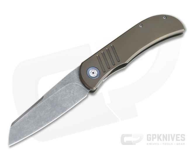 Burger Custom LEXK SFL Acid Wash M390 Sheepsfoot Bronze Titanium Frame Lock Top Flipper - CU-4382