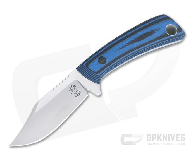 Tom Krein Custom TK-4 Mini-Bowie Blasted Blue/Black G10 Satin Nitro-V Fixed Blade 4400 - CU-4400