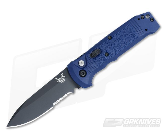 Benchmade 4400SBK-1 Casbah Auto Blue Handle Black Serrated Edge - BM-4400SBK-1