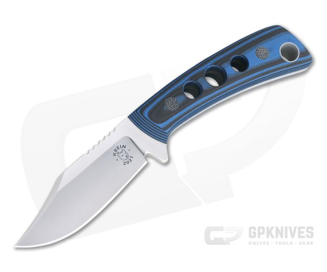 Tom Krein Custom TK-4 Mini-Bowie Hole Milled Blue/Black G10 Satin Nitro-V Fixed Blade 4401 - CU-4401