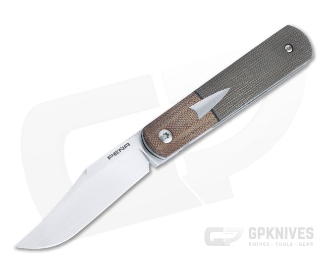 Enrique Pena Custom Barlow Clip Point Bolstered Green Canvas Micarta Front Flipper 4404 - CU-4404
