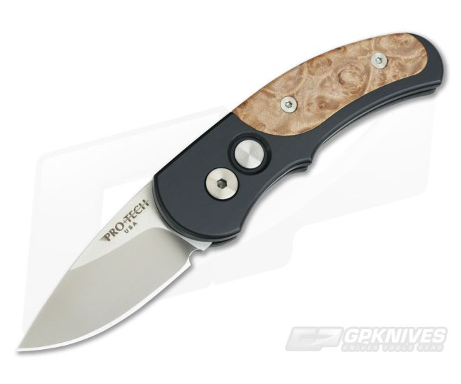 Protech Runt J4 Black Maple Burl Inlays CA Legal Automatic Satin 154CM 4406 - PT-4406