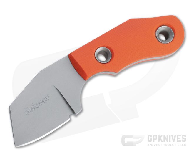 Sakman Knives Cleaver Neck Knife Blasted N690 Orange G10 Fixed Blade 4411 - CU-4411