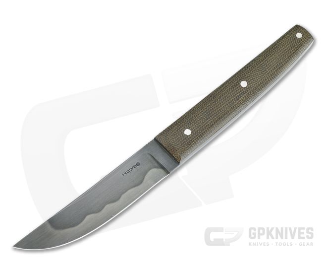 Chuck Hawes Custom Kwaiken Hamon W2 Green Canvas Micarta Fixed Blade Knife 4416 - CU-4416