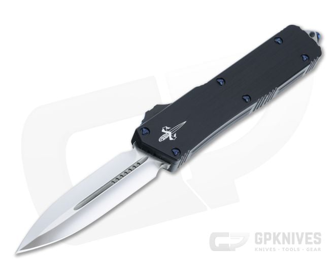 Marfione Custom Scarab II Double Edge Mirror 204P Blue Ringed Hardware Brushed Black OTF Automatic Knife 4418 - CU-4418