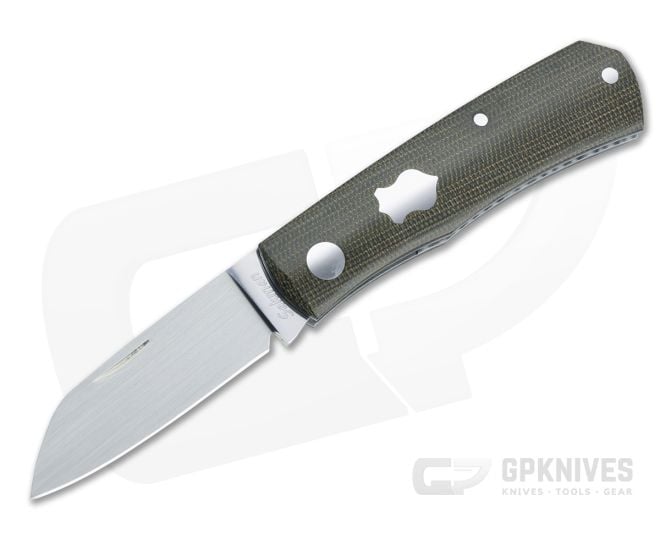 Sakman Knives Rhino Sheepsfoot Satin N690 Green Canvas Micarta Slip Joint Folder 4436 - CU-4436