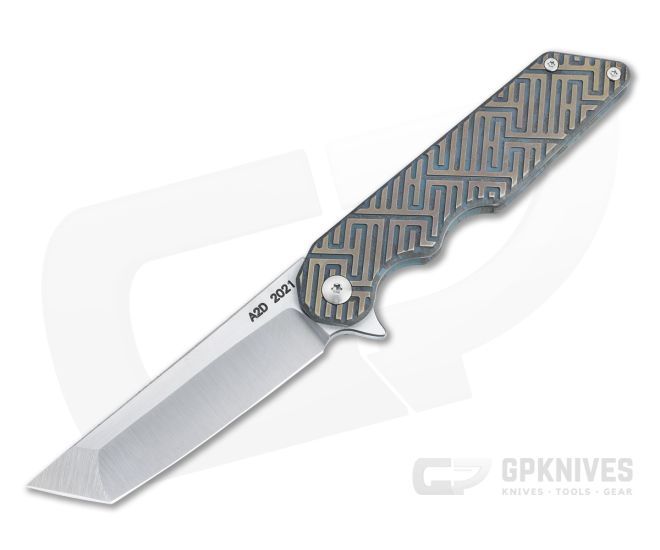 Attn2Detail Tanto Folder Satin 3V Oriental Milled Anodized Titanium Frame Lock Flipper 4461 - CU-4461