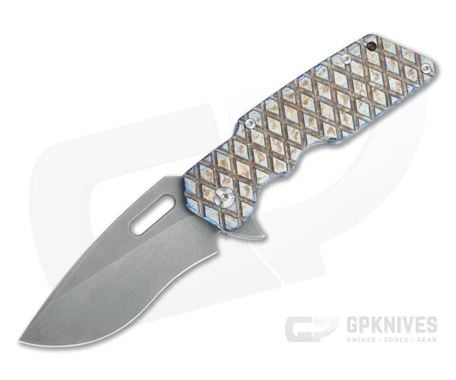 Attn2Detail Large Mark I Recurve Acid Washed S35VN Toxic Fish Net Milled Titanium Flipper 4464 - CU-4464