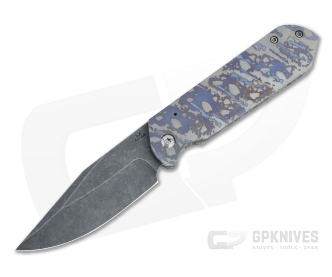 Maverick Custom Knives Frame Lock Front Flipper Clip Point Acid Washed 10V Flamed Titanium Folder 4476 - CU-4476