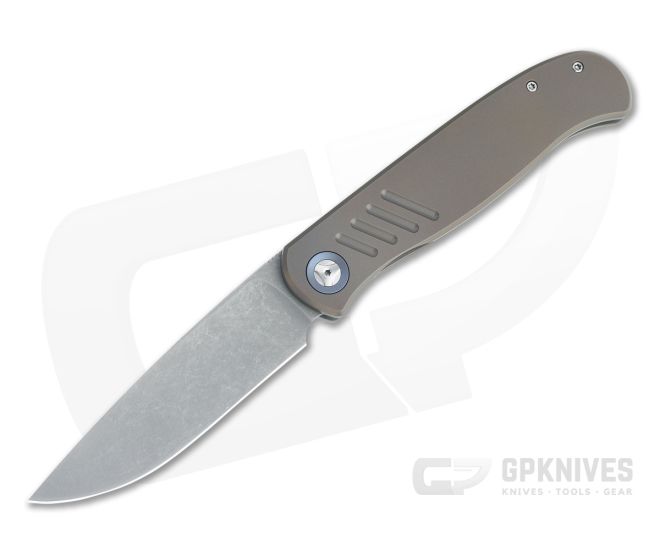 Burger Custom Atlas SFL Drop Point Acid Washed Elmax Grooved Bronze Titanium Frame Lock Front Flipper 4498 - CU-4498