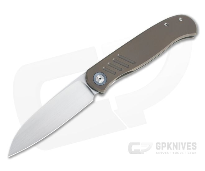 Burger Custom Atlas SFL Sheepsfoot Satin Elmax Grooved Bronze Titanium Frame Lock Front Flipper 4501 - CU-4501