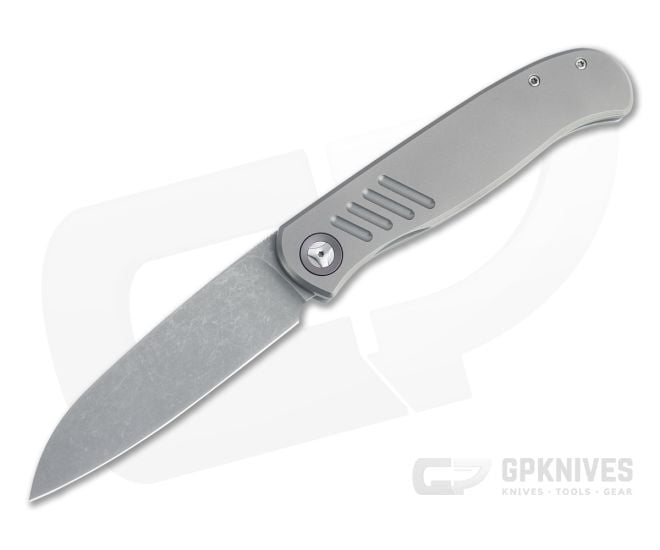 Burger Custom Atlas SFL Sheepsfoot Acid Washed Elmax Grooved Gray Titanium Frame Lock Front Flipper 4502 - CU-4502