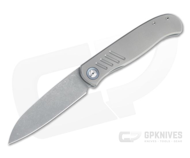 Burger Custom Atlas SFL Sheepsfoot Acid Washed Elmax Grooved Gray Titanium Frame Lock Front Flipper 4503 - CU-4503