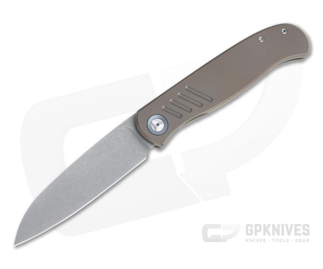 Burger Custom Atlas SFL Sheepsfoot Acid Washed Elmax Grooved Bronze Titanium Frame Lock Front Flipper 4504 - CU-4504
