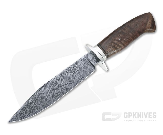 Bill Miller Custom Small Fighter Carbon Damascus Walnut Fixed Blade 4532 - CU-4532