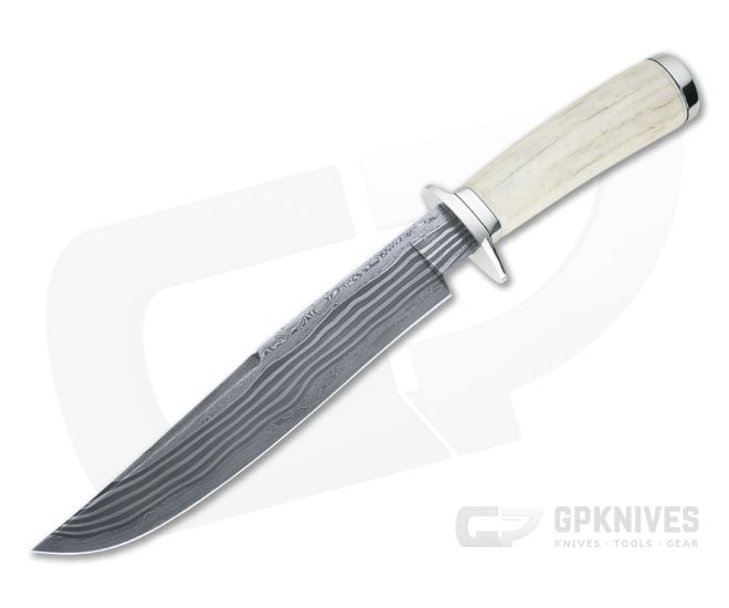 Bill Miller Custom Large Fighter Carbon Damascus Smooth Sambar Stag Fixed Blade 4535 - CU-4535