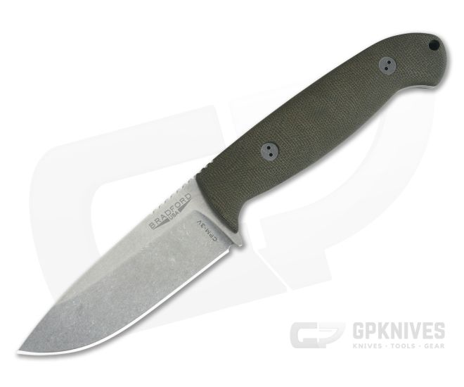 Bradford Guardian4.5 3D OD Green Canvas Micarta Sabre Ground Stonewashed CPM-3V - BK-45S-102
