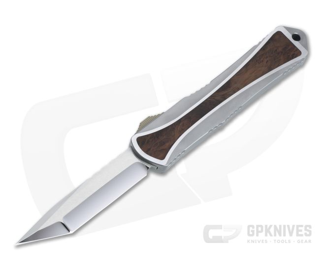 Heretic Custom Manticore-S Tanto #009 Polished Elmax Desert Ironwood Inlay Stainless Steel OTF Automatic 4620 - CU-4620