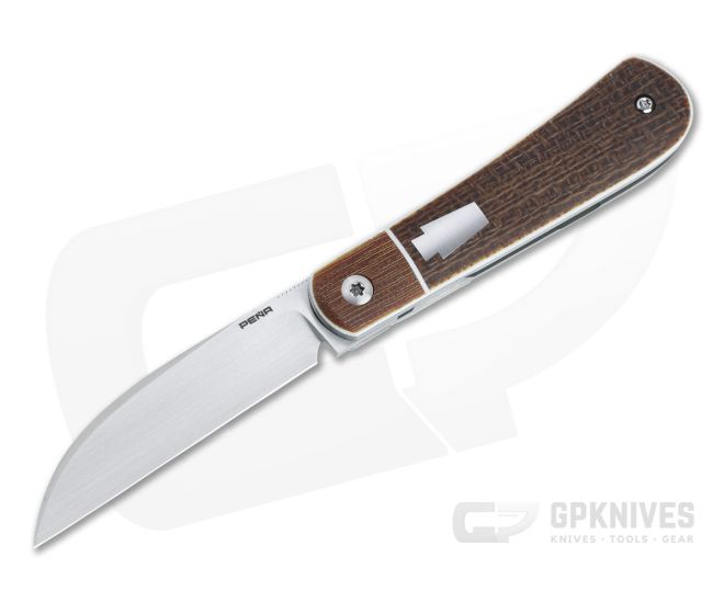 Enrique Pena Custom Swayback Wharncliffe Bolstered Burlap Micarta Front Flipper 4626 - CU-4626