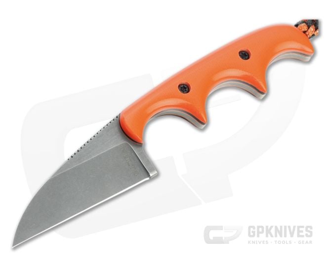 Alan Folts Custom Minimalist Wharncliffe Tumbled CPM-154 Orange G10 Fixed Blade Neck Knife 4631 - CU-4631