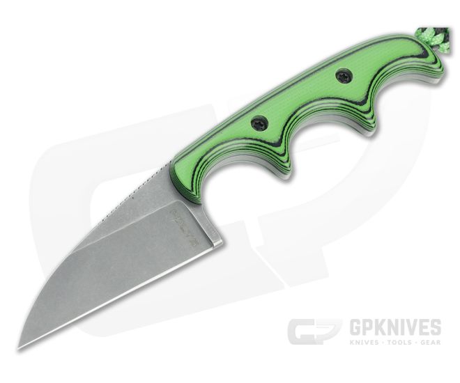 Alan Folts Custom Minimalist Wharncliffe Tumbled CPM-154 Toxic Green/Black G10 Fixed Blade Neck Knife 4632 - CU-4632