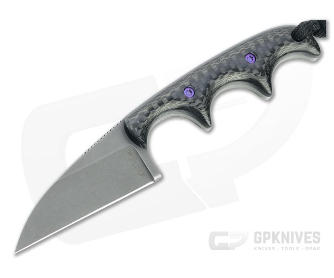 Alan Folts Custom Minimalist Wharncliffe Tumbled CPM-154 Carbon Fiber Fixed Blade Neck Knife 4633 - CU-4633