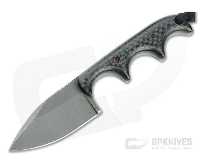Alan Folts Custom Minimalist Spear Point Tumbled CPM-154 Carbon Fiber Fixed Blade Neck Knife 4635 - CU-4635