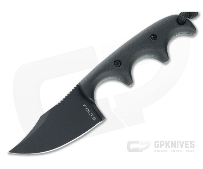 Alan Folts Custom Minimalist Bowie Black CPM-154 Black G10 Fixed Blade Neck Knife 4636 - CU-4636