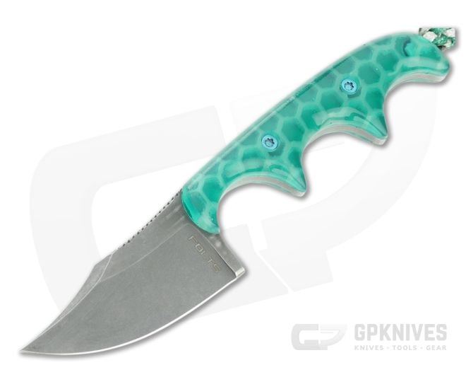 Alan Folts Custom Minimalist Bowie Tumbled CPM-154 Glow Matrix Acrylic Fixed Blade Neck Knife 4637 - CU-4637