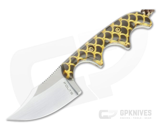 Alan Folts Custom Minimalist Bowie Hand Rubbed CPM-154 Fish Scale Acrylic Fixed Blade Neck Knife 4638 - CU-4638