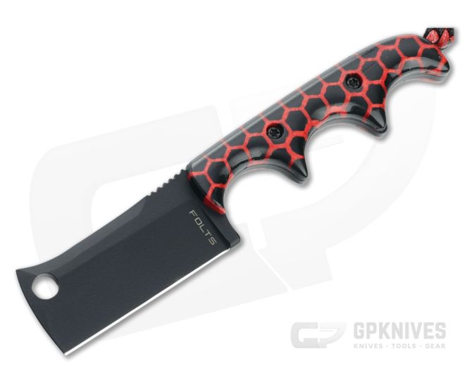 Alan Folts Custom Minimalist Cleaver Black CPM-154 Red Matrix Acrylic Fixed Blade Neck Knife 4640 - CU-4640