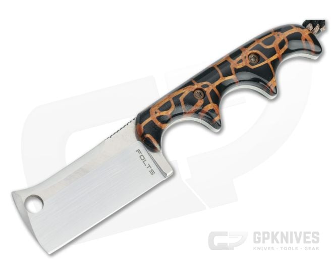 Alan Folts Custom Minimalist Cleaver Hand Rubbed CPM-154 Black/Gold Acrylic Fixed Blade Neck Knife 4642 - CU-4642