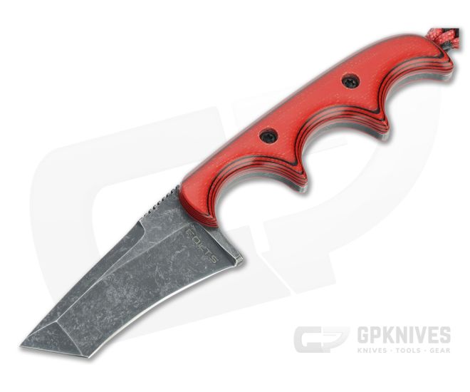Alan Folts Custom Minimalist Tanto Blackwash CPM-154 Cherry/Black G10 Fixed Blade Neck Knife 4643 - CU-4643