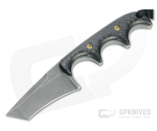 Alan Folts Custom Minimalist Tanto Tumbled CPM-154 Carbon Fiber Fixed Blade Neck Knife 4645 - CU-4645