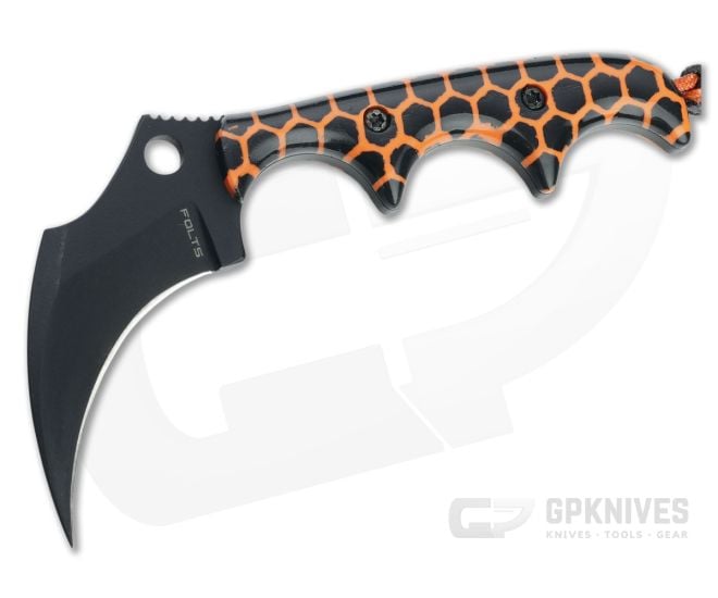 Alan Folts Custom KeraMinimalist Black CPM-154 Orange Matrix Acrylic Fixed Blade Neck Knife 4647 - CU-4647