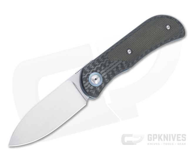 Burger Custom EXK Plus Satin M390 Green Micarta Inlaid Carbon Fiber Front Flipper 4670 - CU-4670
