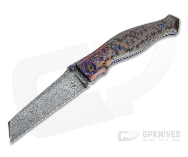Alan Folts Linear Prototype Tier 4 Damasteel Timascus Bolstered Snakeskin Fat Carbon Liner Lock Folder 4682 - CU-4682