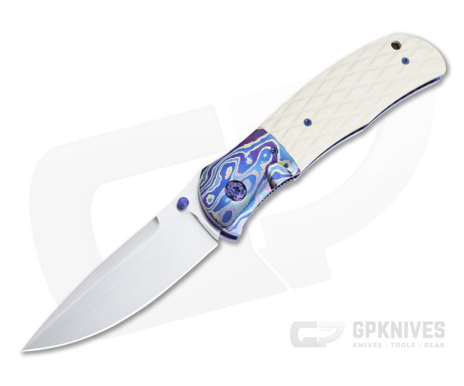 John W. Smith Custom Fusion Satin S45VN Mokuti Bolstered Ivory Paper Micarta Folder 4695 - CU-4695