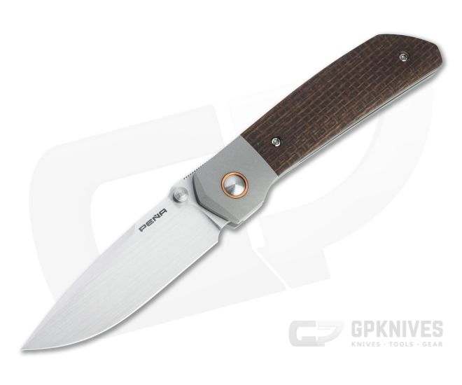 Enrique Pena Custom Mula Front Flipper Drop Point Burlap Micarta Folder 4705 - CU-4705