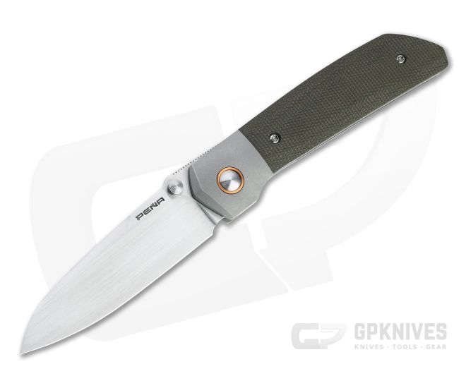 Enrique Pena Custom Mula Front Flipper Sheepsfoot Green Canvas Micarta Folder 4707 - CU-4707