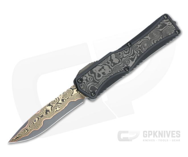 Heretic Custom Colossus Recurve Bakers Forge Damascus Black Dunes Fat Carbon OTF Automatic 4726 - CU-4726