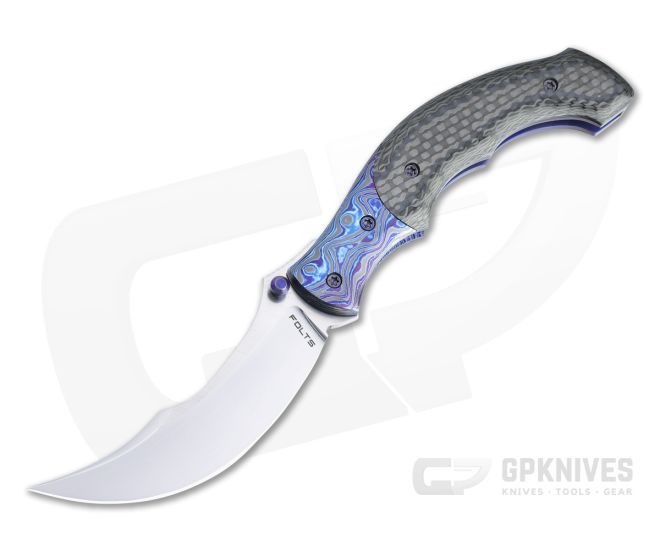Alan Folts Rite #2 Satin CPM 154 Black Timascus Bolstered Carbon Fiber Persian Folder 4750 - CU-4750