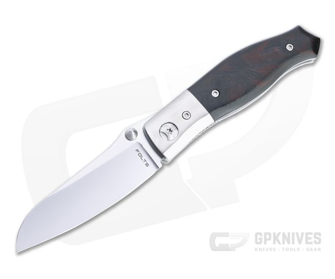 Alan Folts Utility Sheepsfoot Polished CPM 154 Titanium Bolstered Marbled Red G10 Folder 4755 - CU-4755